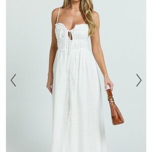 Showpo White Smocked Tie Front Maxi Sundress
